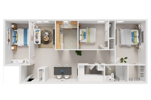 Floor plan for 3 beds, 1 bath, 1300 sqft