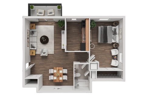 Floor plan for 1 bed, 1 bath, 780 sqft
