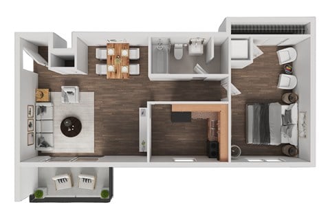 Floor plan for 1 bed, 1 bath, 750 sqft