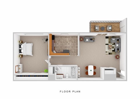 Floor plan for 1 bed, 1 bath, 680 sqft