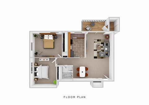 Floor plan for 2 beds, 1 bath, 880 sqft