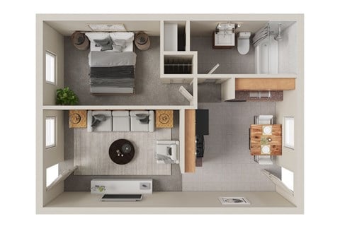 Floor plan for 1 bed, 1 bath, 650 sqft