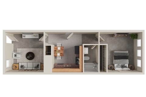 Floor plan for 1 bed, 1 bath, 750 sqft