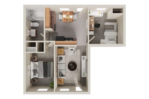 Floor plan for 2 beds, 1 bath, 750 sqft