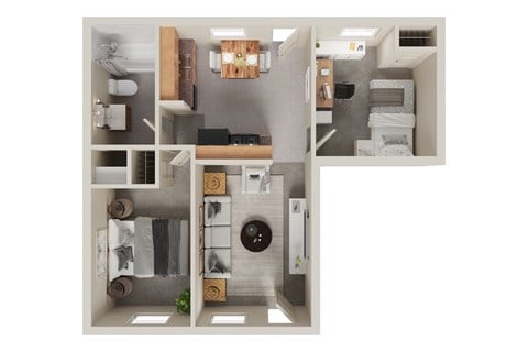 Floor plan for 2 beds, 1 bath, 750 sqft