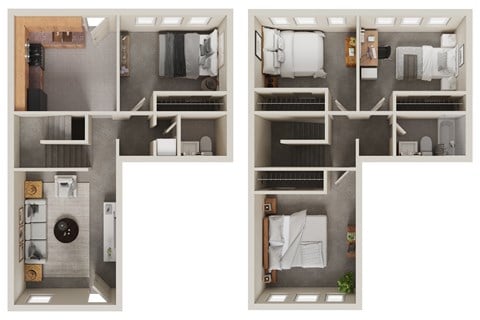 Floor plan for 4 beds, 2 baths, 1350 sqft