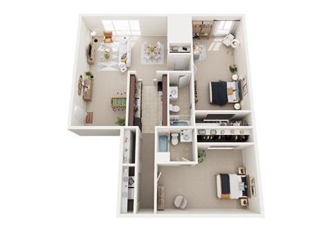 Floor plan for 2 beds, 2 baths, 850 sqft