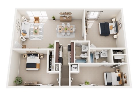 Floor plan for 3 beds, 2 baths, 1500 sqft