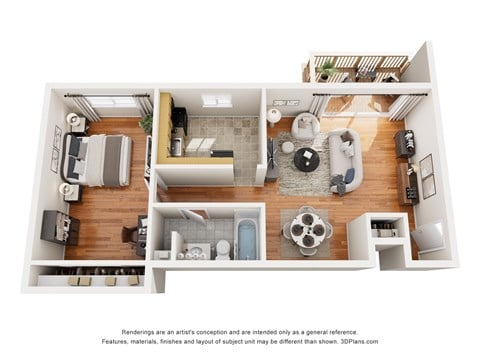 Floor plan for 1 bed, 1 bath, 680 sqft