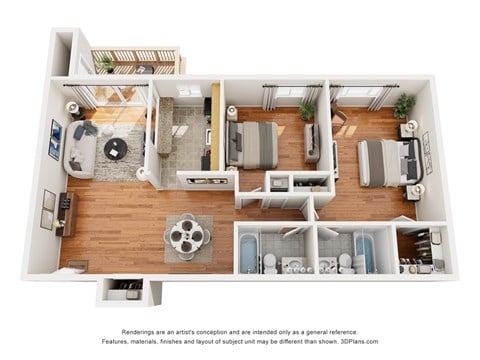 Floor plan for 2 beds, 2 baths, 794 sqft