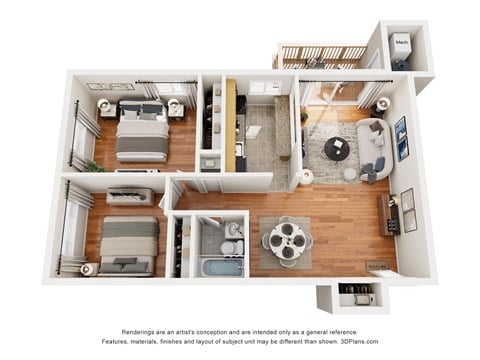 Floor plan for 2 beds, 1 bath, 706 sqft
