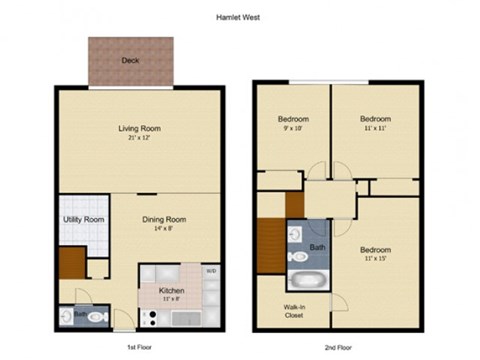 Floor plan for 3 beds, 1 bath, 800 sqft