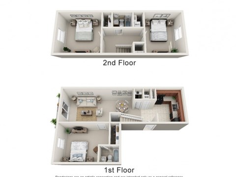 Floor plan for 3 beds, 2 baths, 1100 sqft