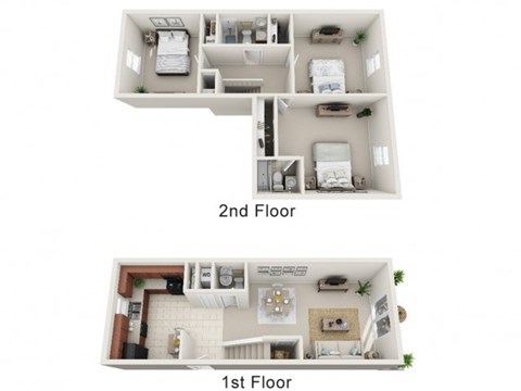 Floor plan for 3 beds, 2.5 baths, 1100 sqft