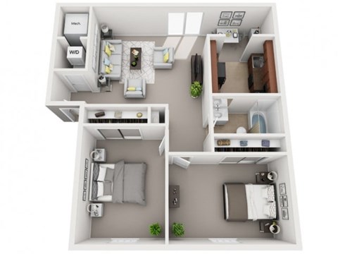 Floor plan for 2 beds, 1 bath, 750 sqft
