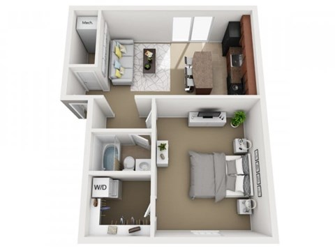 Floor plan for 1 bed, 1 bath, 650 sqft