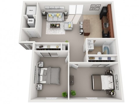 Floor plan for 2 beds, 1 bath, 800 sqft