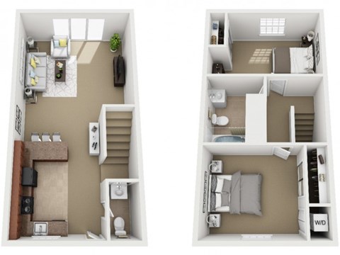 Floor plan for 2 beds, 1 bath, 950 sqft