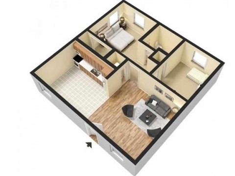 Floor plan for 2 beds, 1 bath, 790 sqft