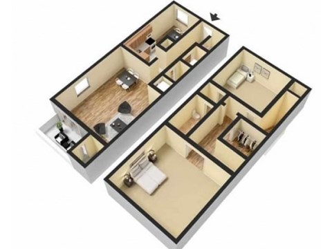 Floor plan for 2 beds, 2 baths, 1200 sqft