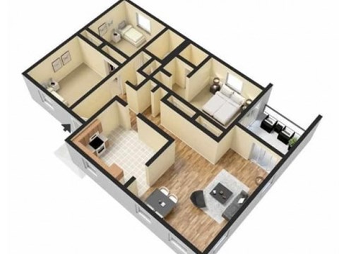 Floor plan for 3 beds, 2 baths, 1500 sqft