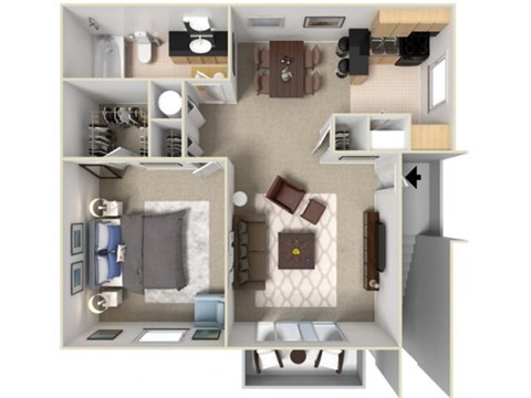 Floor plan for 1 bed, 1 bath, 704 sqft