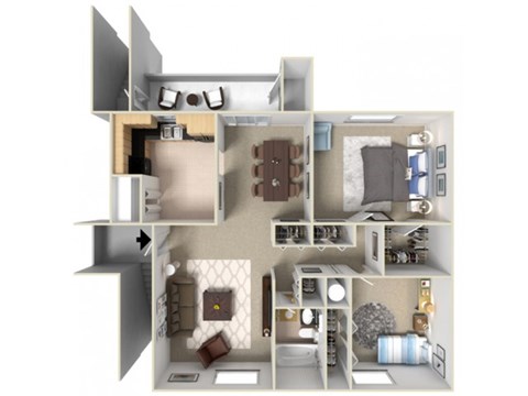 Floor plan for 2 beds, 1 bath, 1030 sqft
