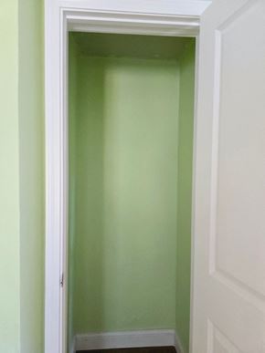 St. Louis house for rent - a closet with green walls and a white door