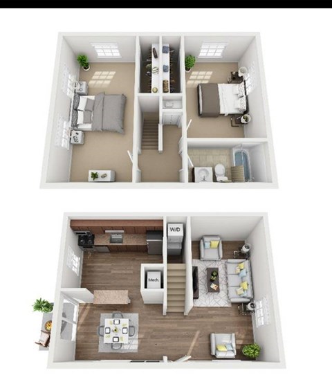 Floor plan for 2 beds, 1 bath, 971 sqft