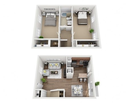 Floor plan for 2 beds, 1 bath, 913 sqft