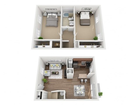 Floor plan for 2 beds, 1.5 baths, 913 sqft