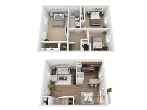 Floor plan for 3 beds, 1 bath, 998 sqft