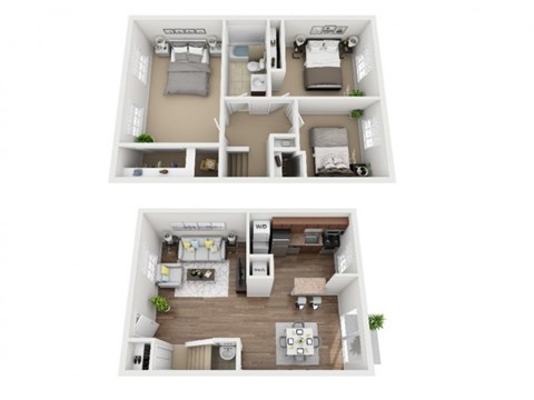 Floor plan for 3 beds, 1.5 baths, 998 sqft