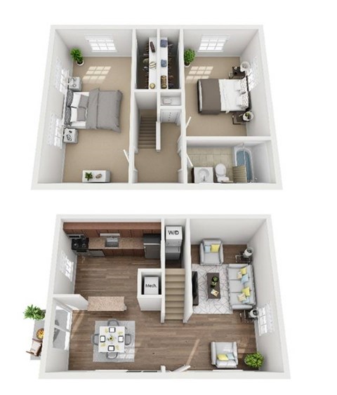 Floor plan for 2 beds, 1 bath, 1013 sqft
