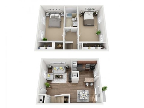 Floor plan for 2 beds, 1 bath, 1013 sqft