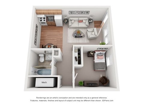 Floor plan for studio, 1 bath, 550 sqft