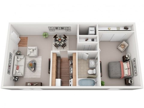 Floor plan for 1 bed, 1 bath, 600 sqft