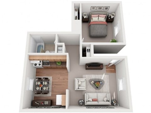 Floor plan for 1 bed, 1 bath, 600 sqft