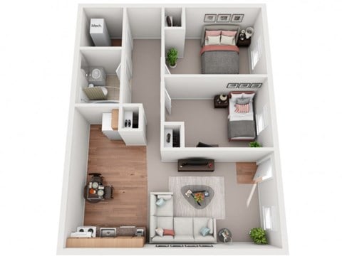 Floor plan for 2 beds, 1 bath, 720 sqft