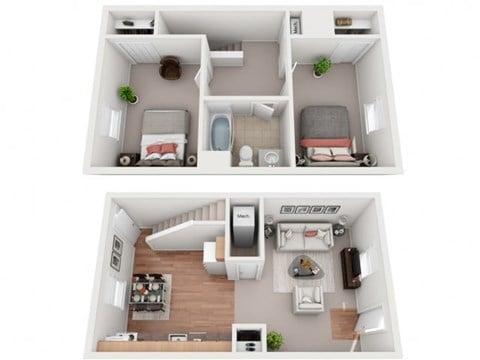 Floor plan for 2 beds, 1 bath, 820 sqft