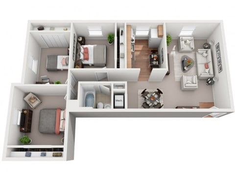 Floor plan for 3 beds, 1 bath, 800 sqft