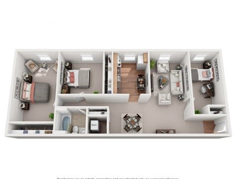 Floor plan for 3 beds, 1 bath, 800 sqft