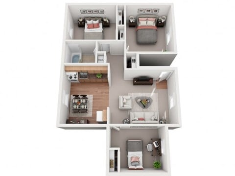 Floor plan for 3 beds, 1 bath, 800 sqft