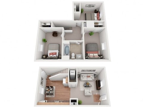 Floor plan for 3 beds, 1 bath, 841 sqft