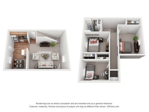 Floor plan for 3 beds, 1 bath, 841 sqft