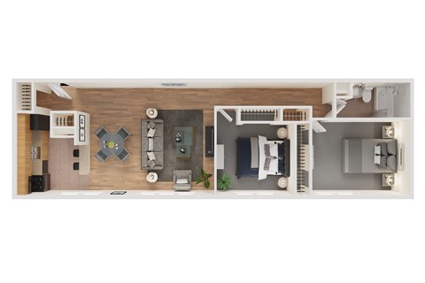 Floor plan for 2 beds, 1 bath, 682 sqft