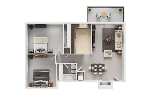 Floor plan for 2 beds, 1 bath, 801 sqft