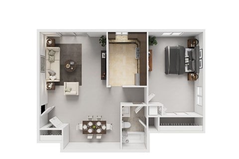 Floor plan for 1 bed, 1 bath, 712 sqft