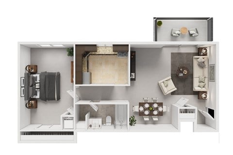 Floor plan for 1 bed, 1 bath, 716 sqft