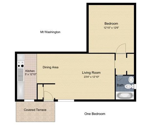 Floor plan for 1 bed, 1 bath, 680 sqft